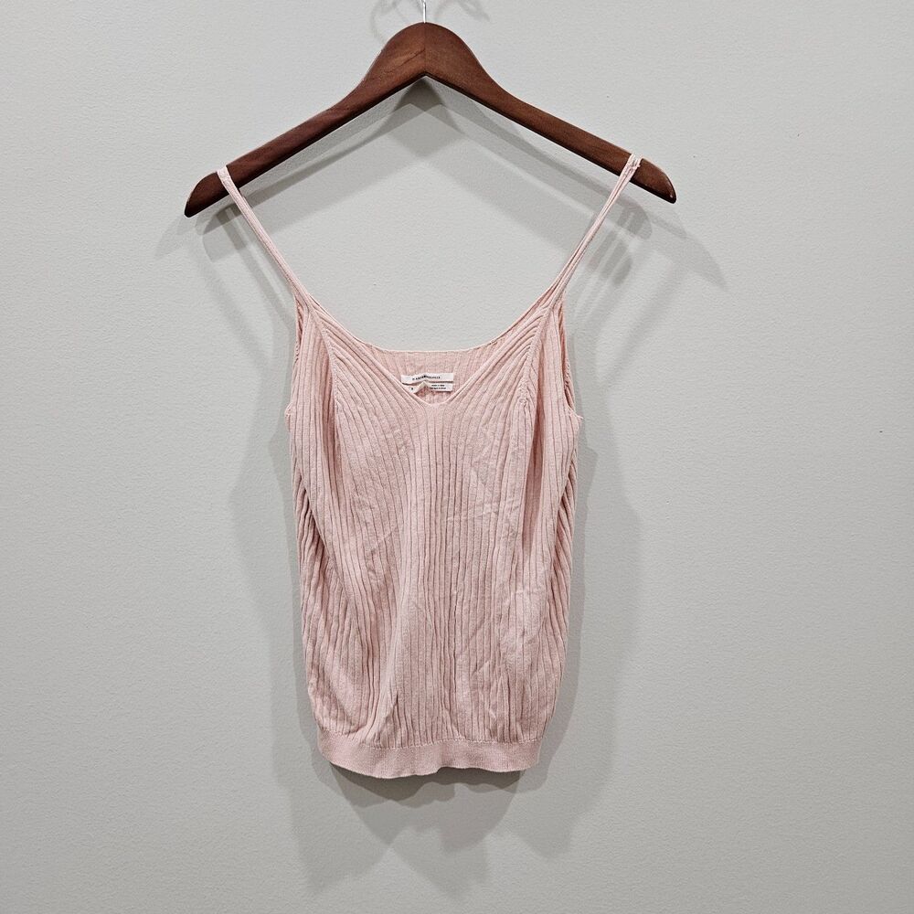 Anthropologie Womens Ribbed Knit Tank Small Pink Stretch Strappy Beachy Vacation